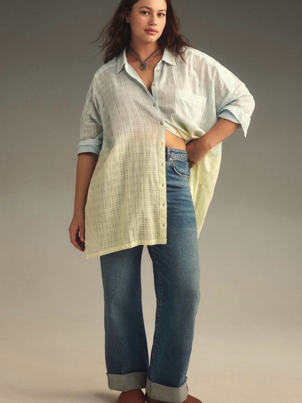 Pilcro/Anthropologie Light Blue Ombre Button-Up Women's Shirt - Picture 2 of 6